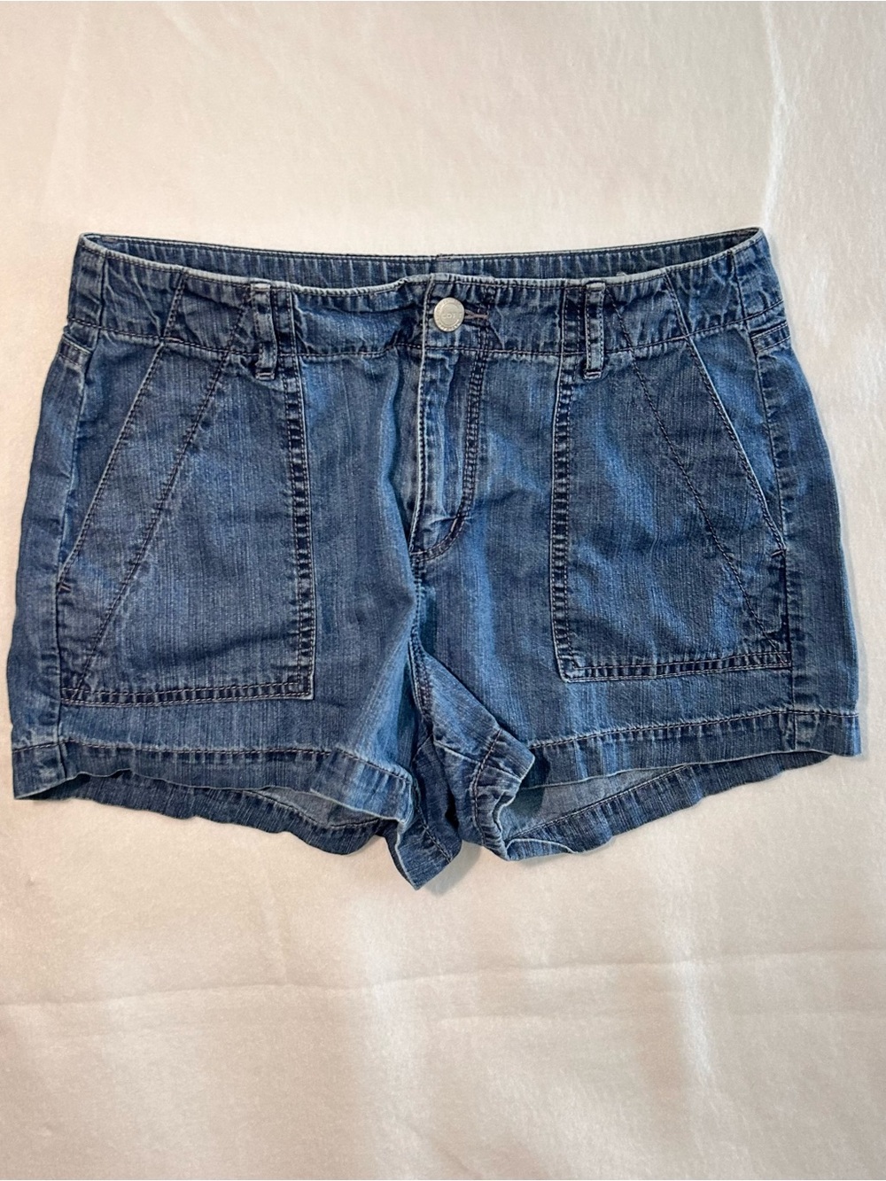 LOFT Utility Denim Shorts with Front Patch Pockets Medium Wash